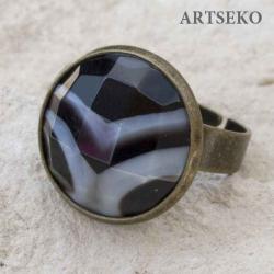 pierścionek retro z agatem - Pierścionki - Biżuteria