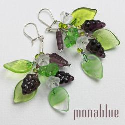zielone,fioletowe,kwiatowe,romantyczne,szklane - Kolczyki - Biżuteria