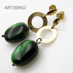 Kolczyki z zielonym bawolim ikiem - Kolczyki - Biżuteria