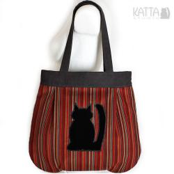 kocia torba,z kotem,kolorowe prążki,czarny kot - Na ramię - Torebki