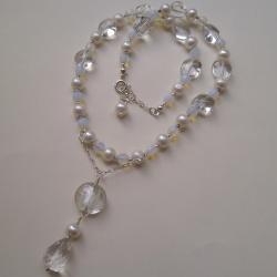naszyjnik ślubny,naszyjnik z perłami,kryształowy - Naszyjniki - Biżuteria