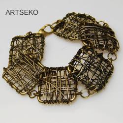 nowoczesna bransoletka plecione kwadaty metal - Bransoletki - Biżuteria